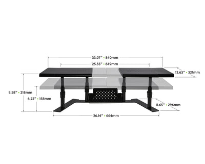 Studio image ErgoTwin Dual Monitor Stand dimensions