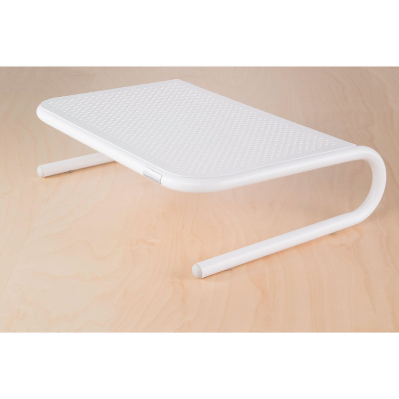 Studio Image Metal Art Jr Monitor Stand White shown on wood desk