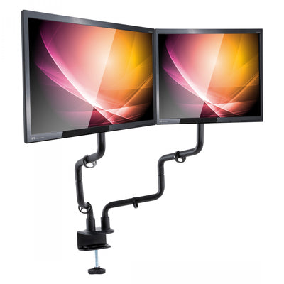 Studio image Metal Art Dual Monitor Arms with monitors mounted