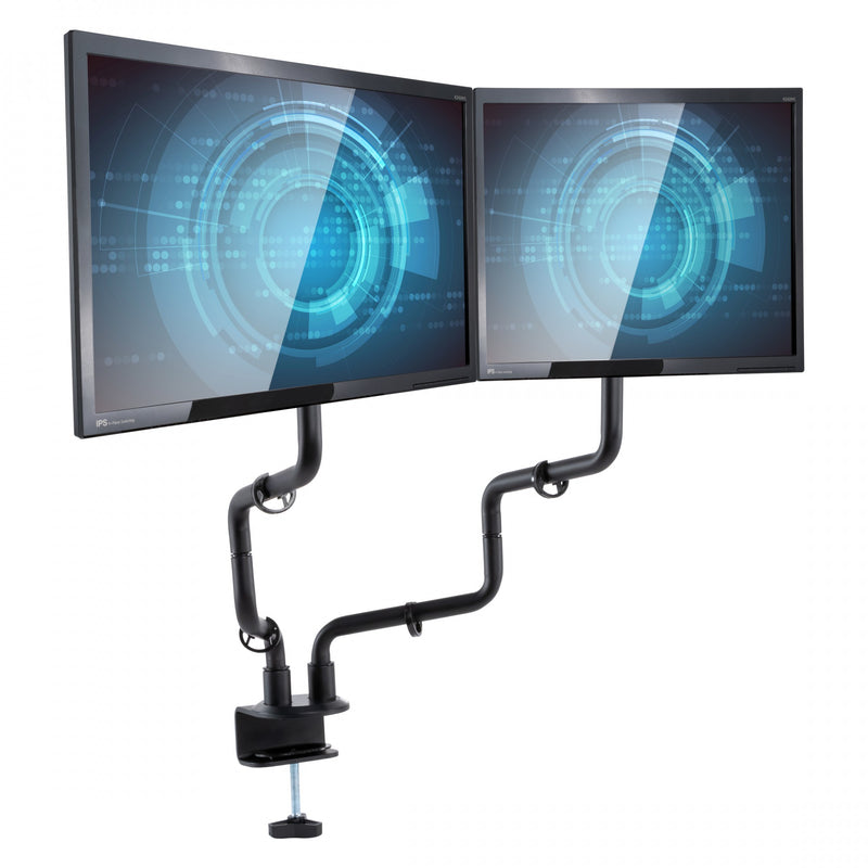 Studio image Metal Art Dual Monitor Arms with monitors